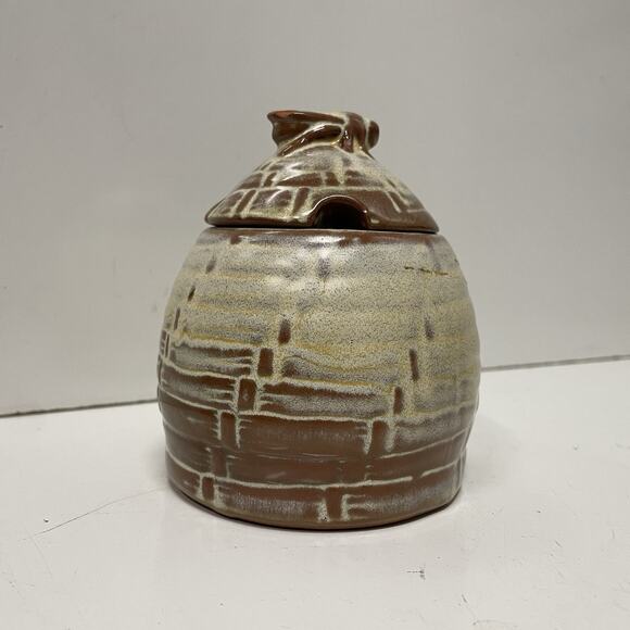 Frankoma Pottery FLAWED Desert Gold Lidded Bee Hive Honey Pot #803 - Picture 4 of 7